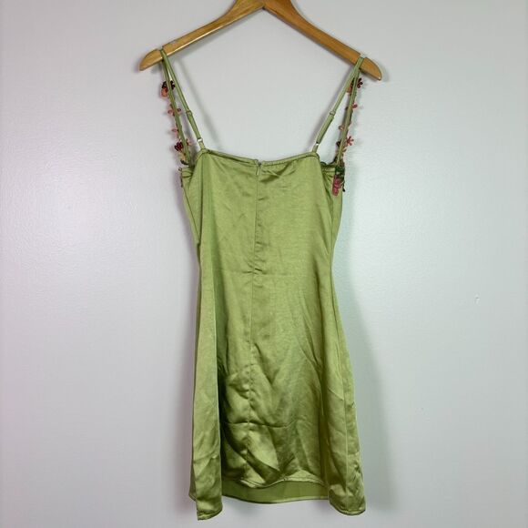 Princess Polly Kenzie Green Satin Mini Dress Size 2 Floral Embroidered Underwire - Picture 13 of 15